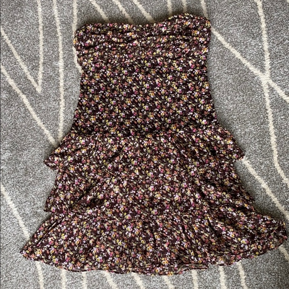 Express Brown Floral Strapless Dress